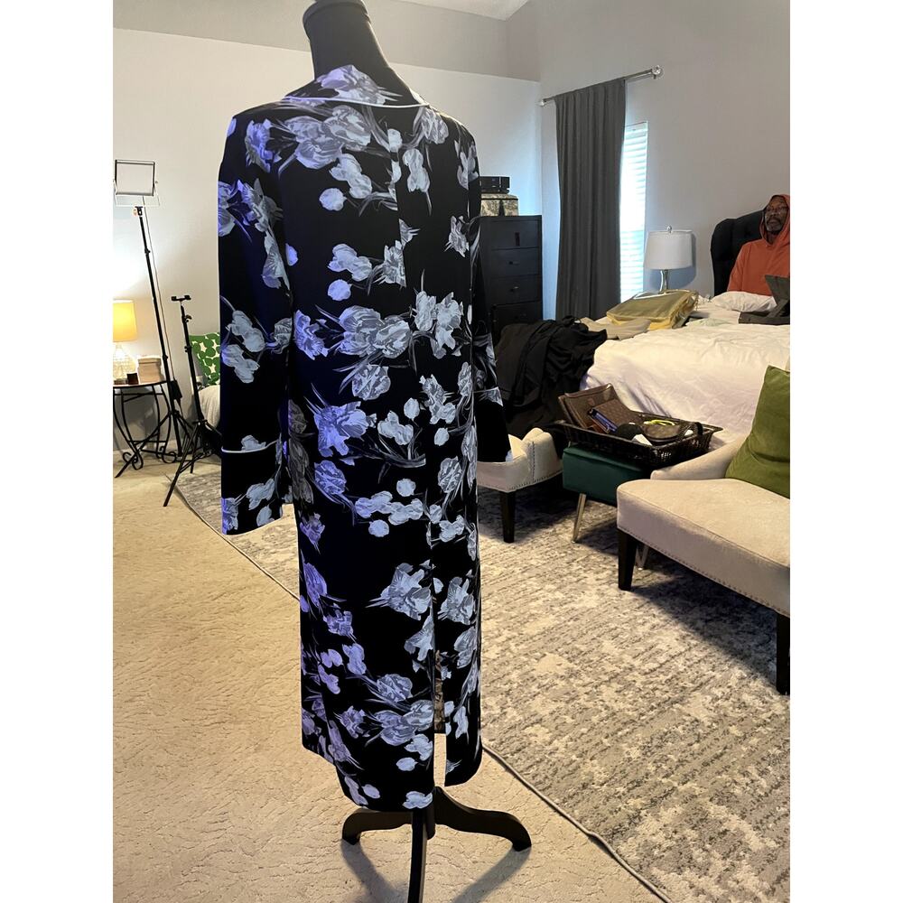 Topshop Black and White Floral Kimono Duster Robe Coat Piped Trim US 4 - Picture 6 of 8